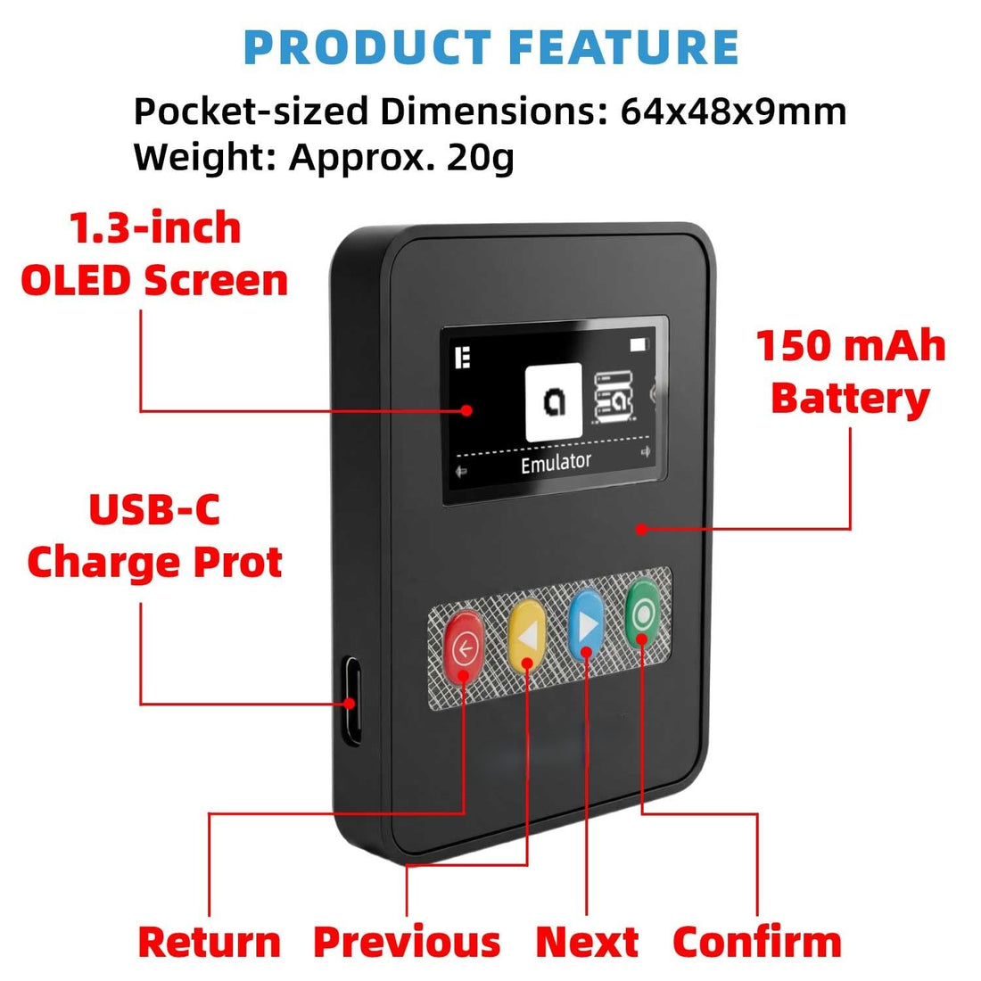 NFC Emulator, Store 3000+ NFC Data, 1.3" OLED Screen, Easy Button Controls, Compatible with 60+ Games, Rechargeable, Type-C Port, Black