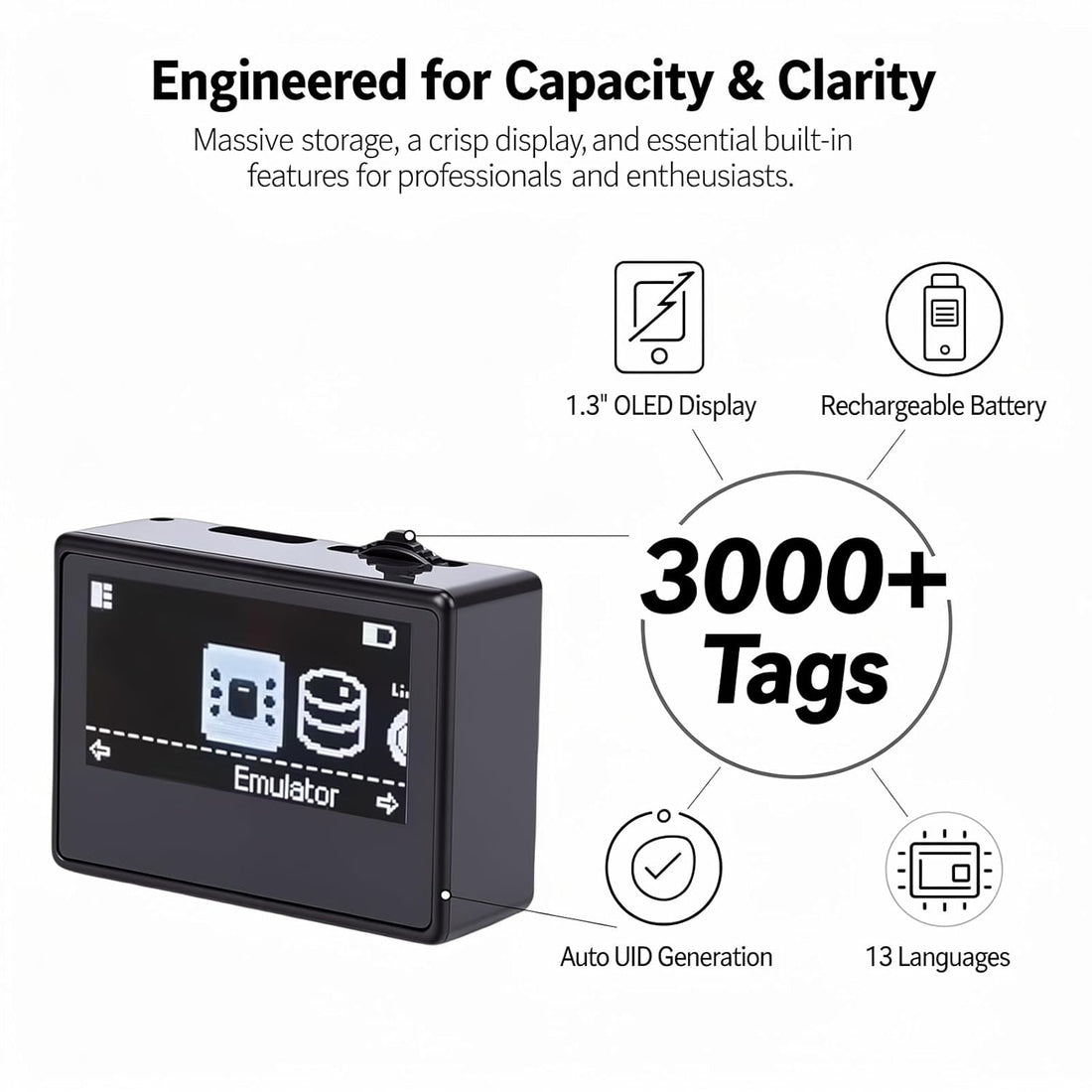 NFC Emulator with 1.3 Inch Screen, Rewritable 3000+ Tag Simulator for iOS & Android, iNFC Application Upgrade Firmware,Unlimited Sensing